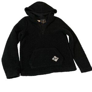 Fox Head Mens Black Hooded Faux Sherpa Lined Fleece Small